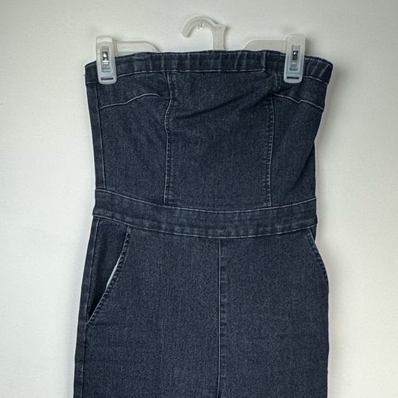 Love Fire Strapless Denim Jumpsuit Wide Leg Palazzo Pants Size M - Picture 2 of 8